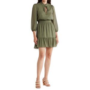 Vince Camuto Olive Tie-Neck Smocked Dress NWT Sz 4
